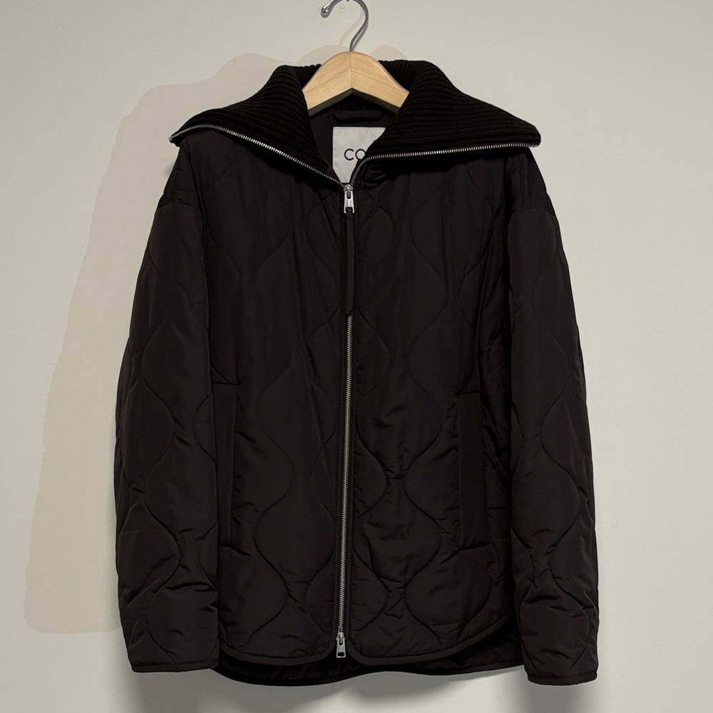 COS brown oversized knit collared quilted jacket sz xxs preloved